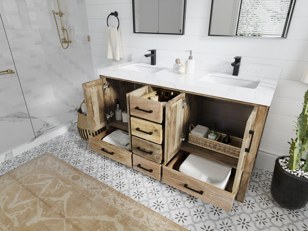Malibu Mango 60 Double Sink Bathroom Vanity in Natural 2" Empira Quartz