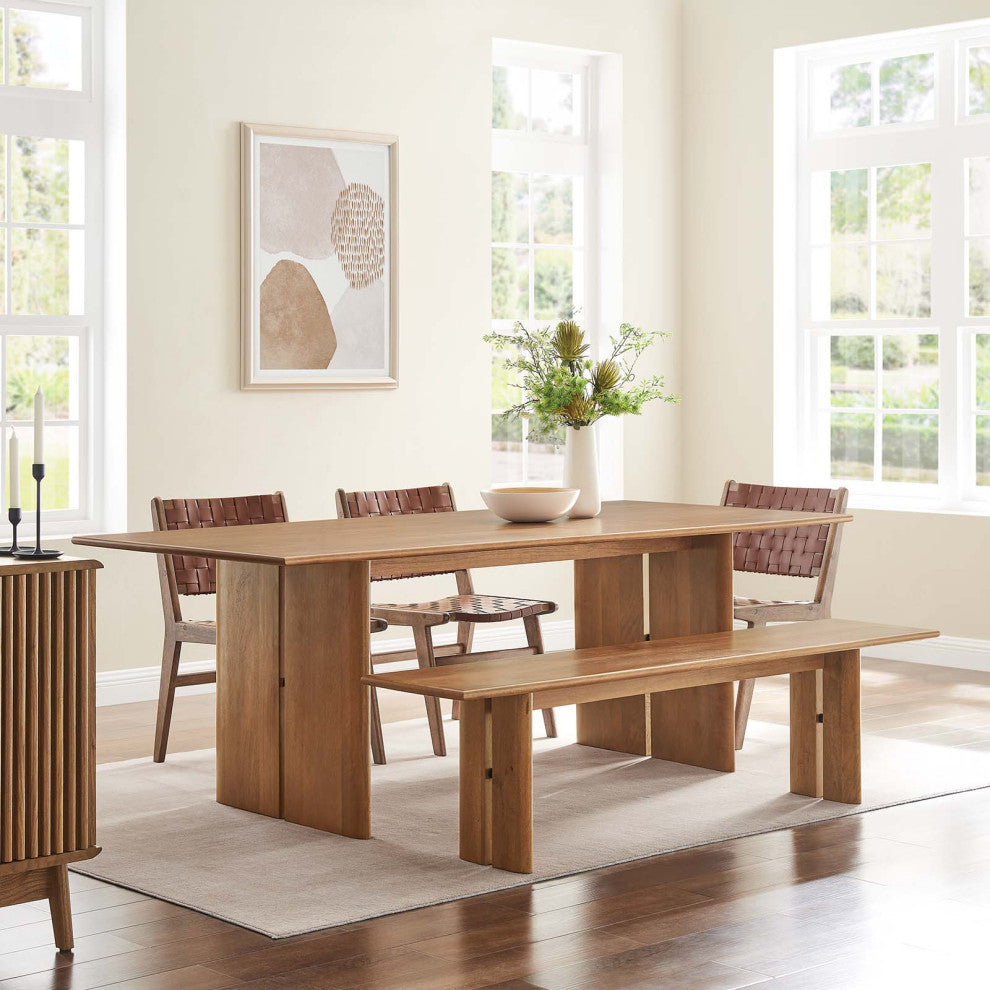 Amistad 86" Wood Dining Table and Bench 2 Piece Set - Walnut