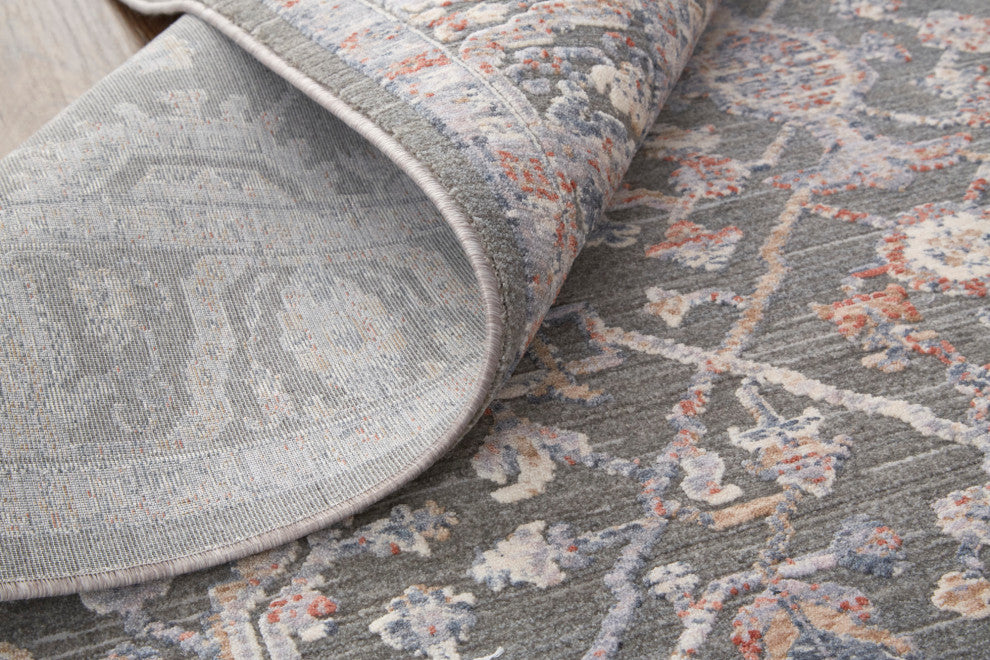 Weave & Wander Sybil Transitional Oriental Style Rug, Charcoal/Blue/Red, 7' - 10