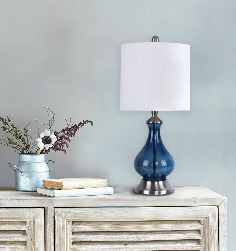 22" Sapphire Blue Seeded Glass Accent Lamp