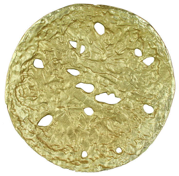 Decorative Round Shaped Aluminum Tray With Rough Edges, Pack of Two, Gold
