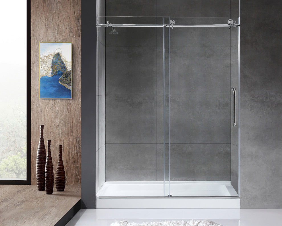 ANZZI Leon Series 60 in. x 76 in. Frameless Sliding Shower Door, Chrome