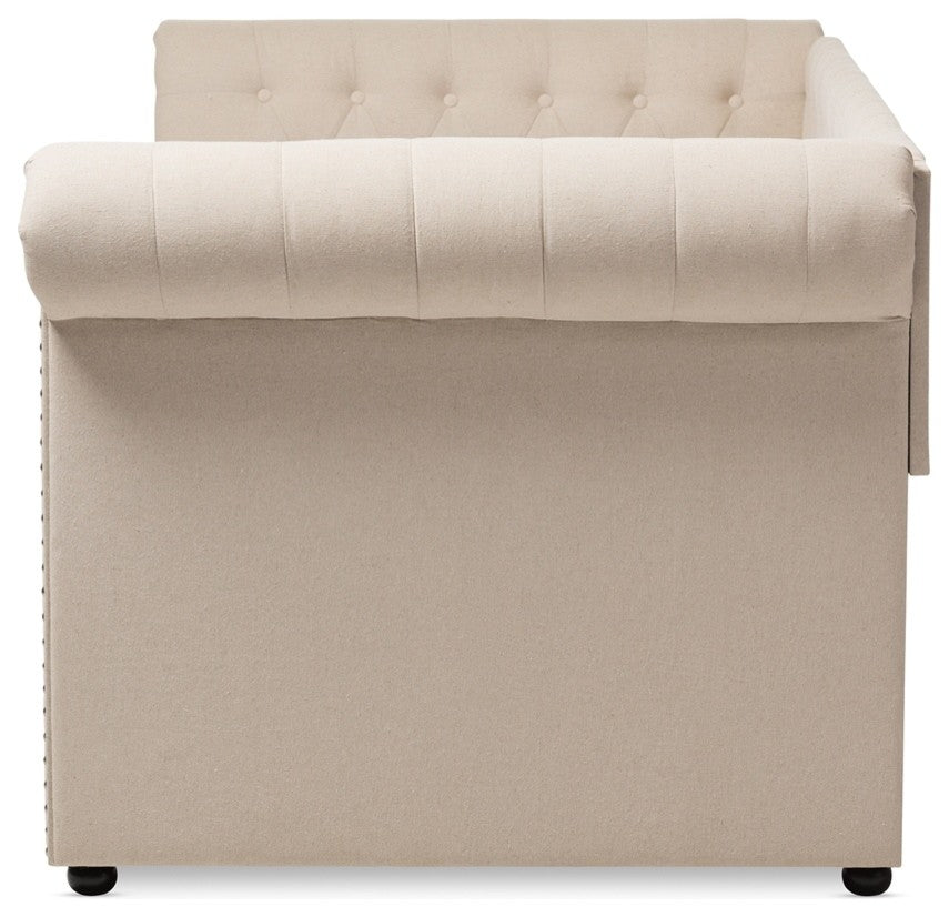 Modern And Contemporary Grrey Fabric Trundle Daybed, Beige, Twin