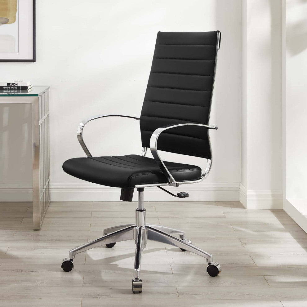 Computer Work Desk High Back Chair, Faux Leather, Black, Home Business Office