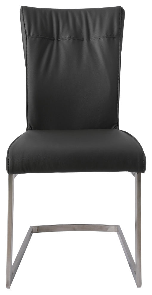 Dining Chair With Pu Seat and Brushed Stainless Steel Leg, Set of 2, Gray