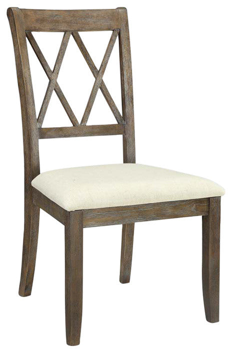 Acme Claudia Side Chairs, Beige Linen and Salvage Brown, Set of 2