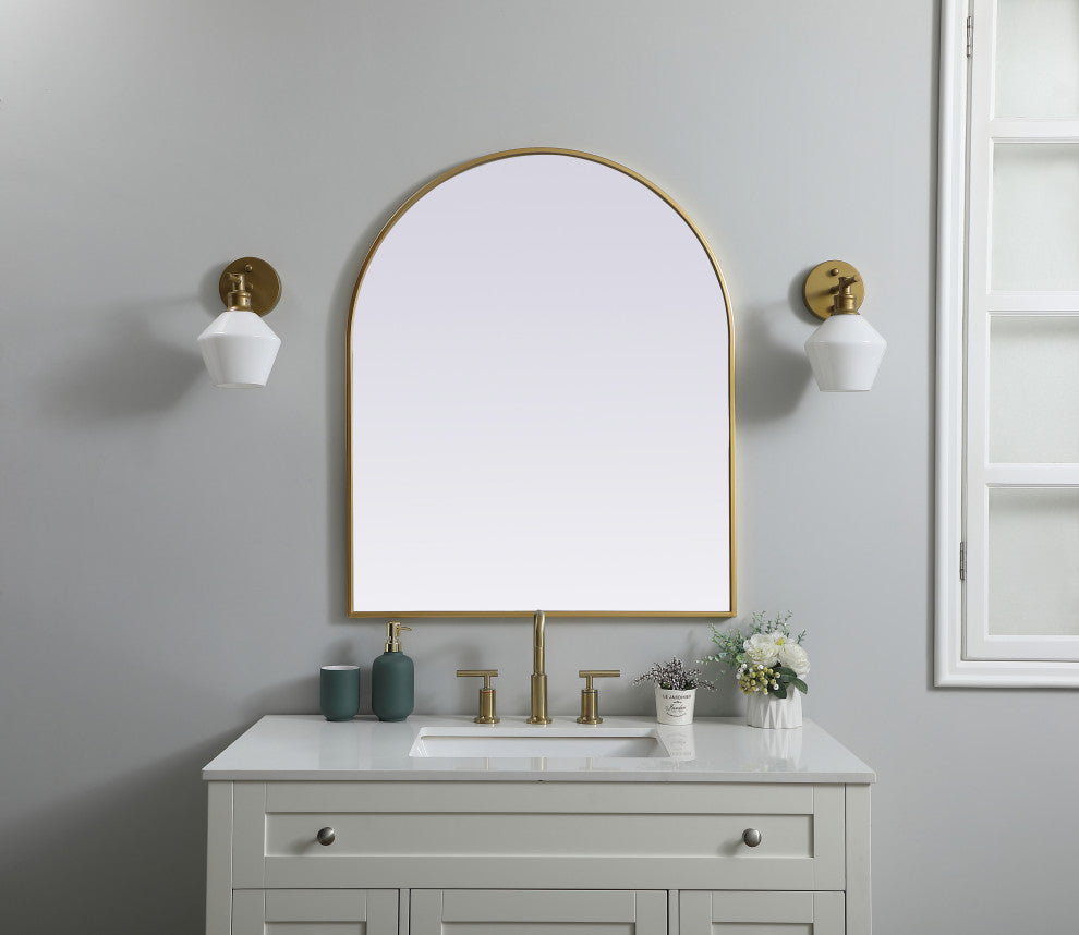 Metal Frame Arch Mirror 30X36 Inch, Brass