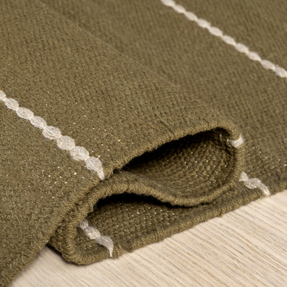 Nightwalk Striped Wool Area Rug, Olive Green 2'6"x8'