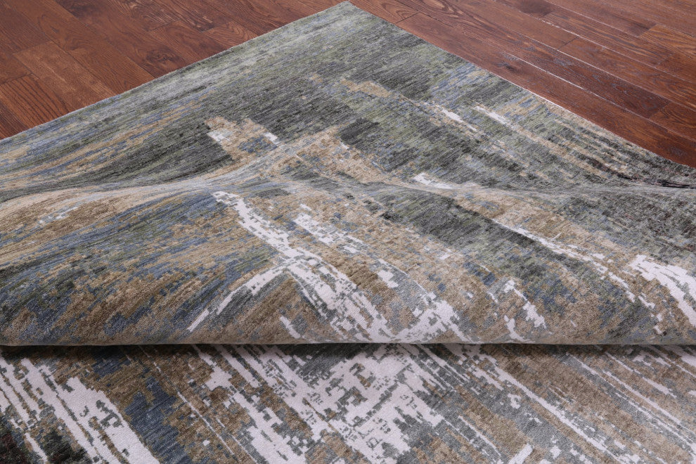 10' 0" X 14' 0" Modern Wool and Silk Handmade Rug Q7205