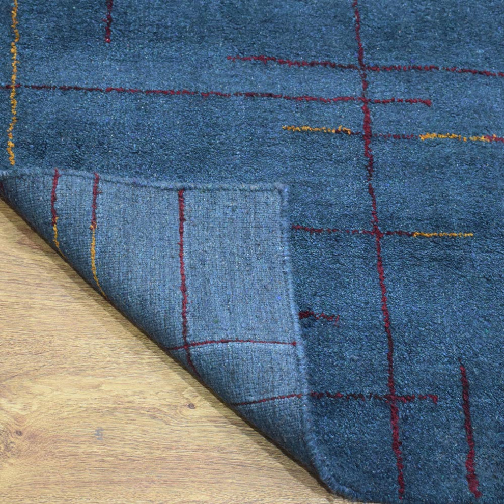 HAND KNOTTED LOOM SILK ECO-FRIENDLY RUGS-5'x8',Rectangle,Blue Red,Contemporary