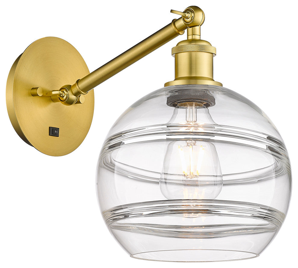 Ballston-Rochester 1-Light 8" Sconce, Arm Adjusts Up/Down, Satin Gold, Clear