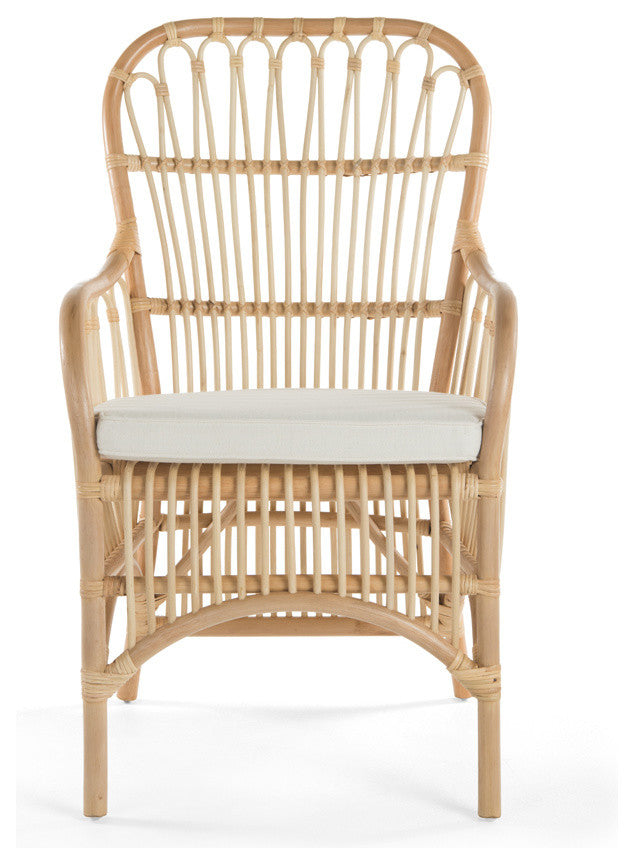 Rattan Loop Armchair With Seat Cushion, Set of 2, Natural-Brown