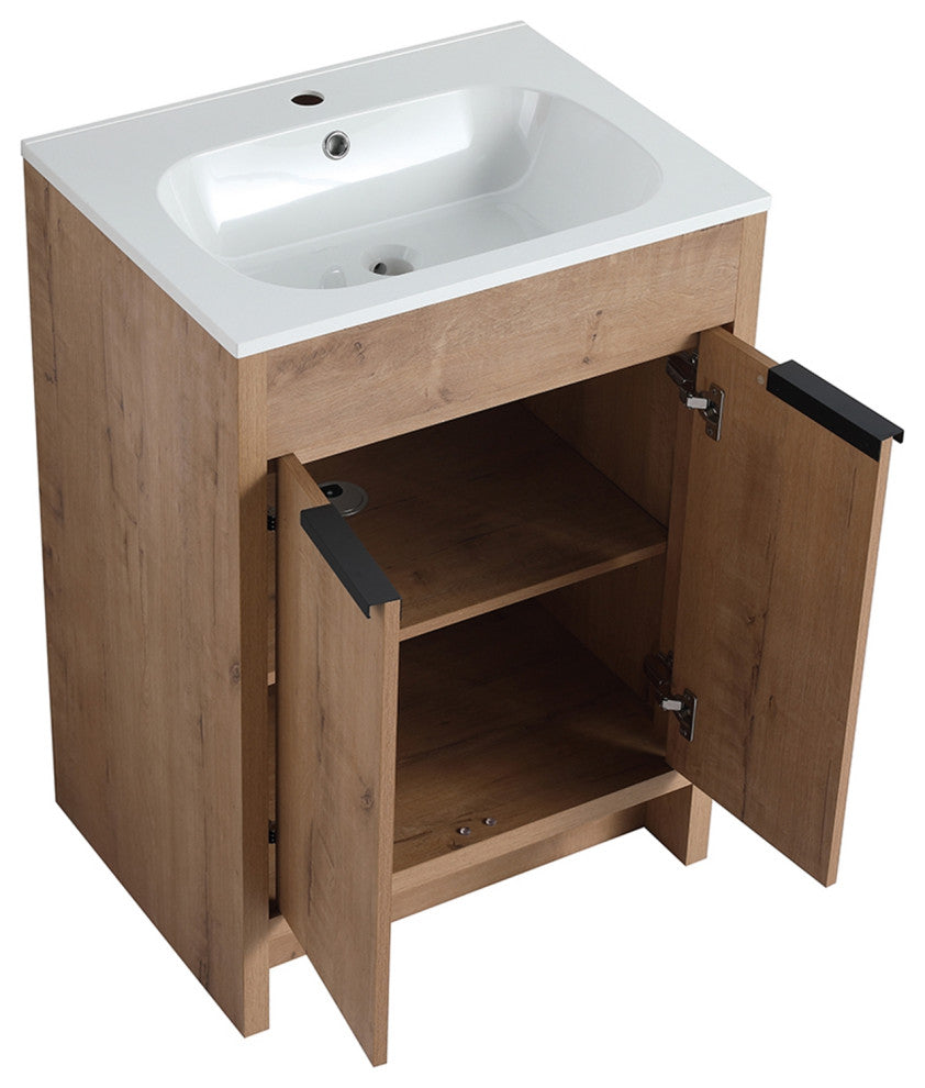 Single Vanity, Neutral Finish With Solid Surface Resin White Sink, 24"