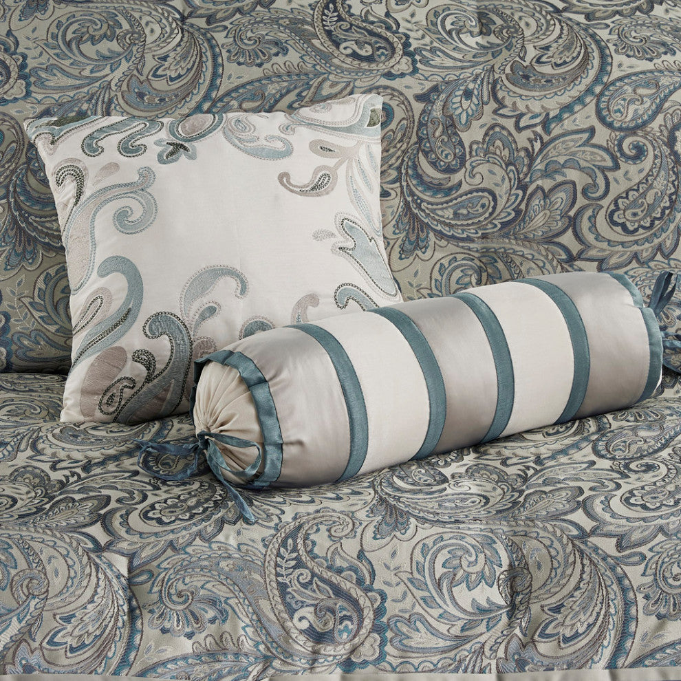 Madison Park Aubrey 12 Piece Comforter Set With Cotton Bed Sheets, Teal