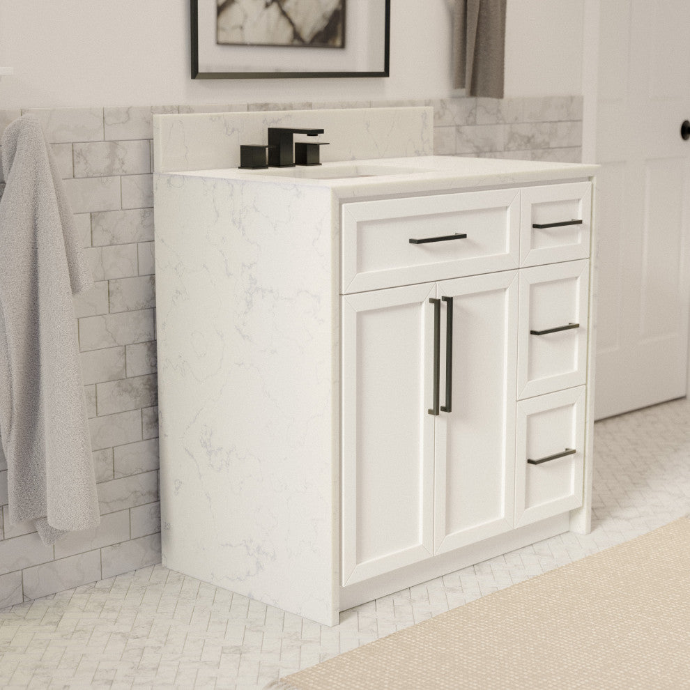 Palisade 36" Bathroom Vanity, White, Engineered Marble