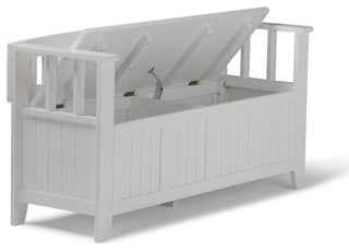 Acadian Solid Wood 48" Wide Rustic Entryway Storage Bench, White