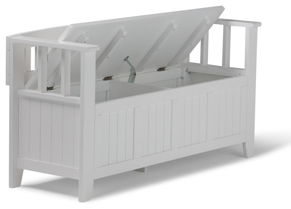Acadian Solid Wood 48" Wide Rustic Entryway Storage Bench, White