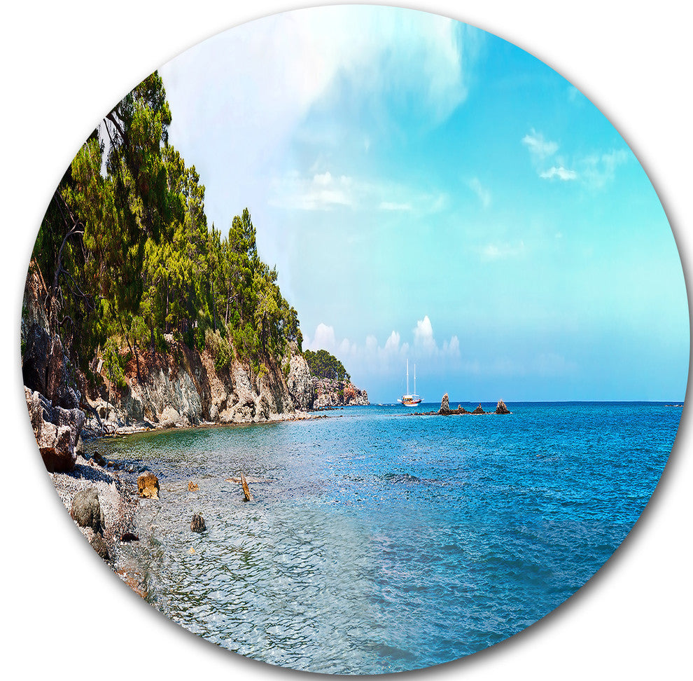 Wild Blue Beach Panorama View, Seashore Large Disc Metal Wall Art, 23"