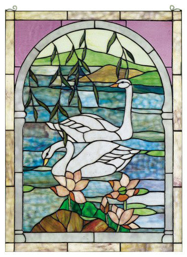 Meyda Lighting 23868 22"W X 30"H Swans Stained Glass Window