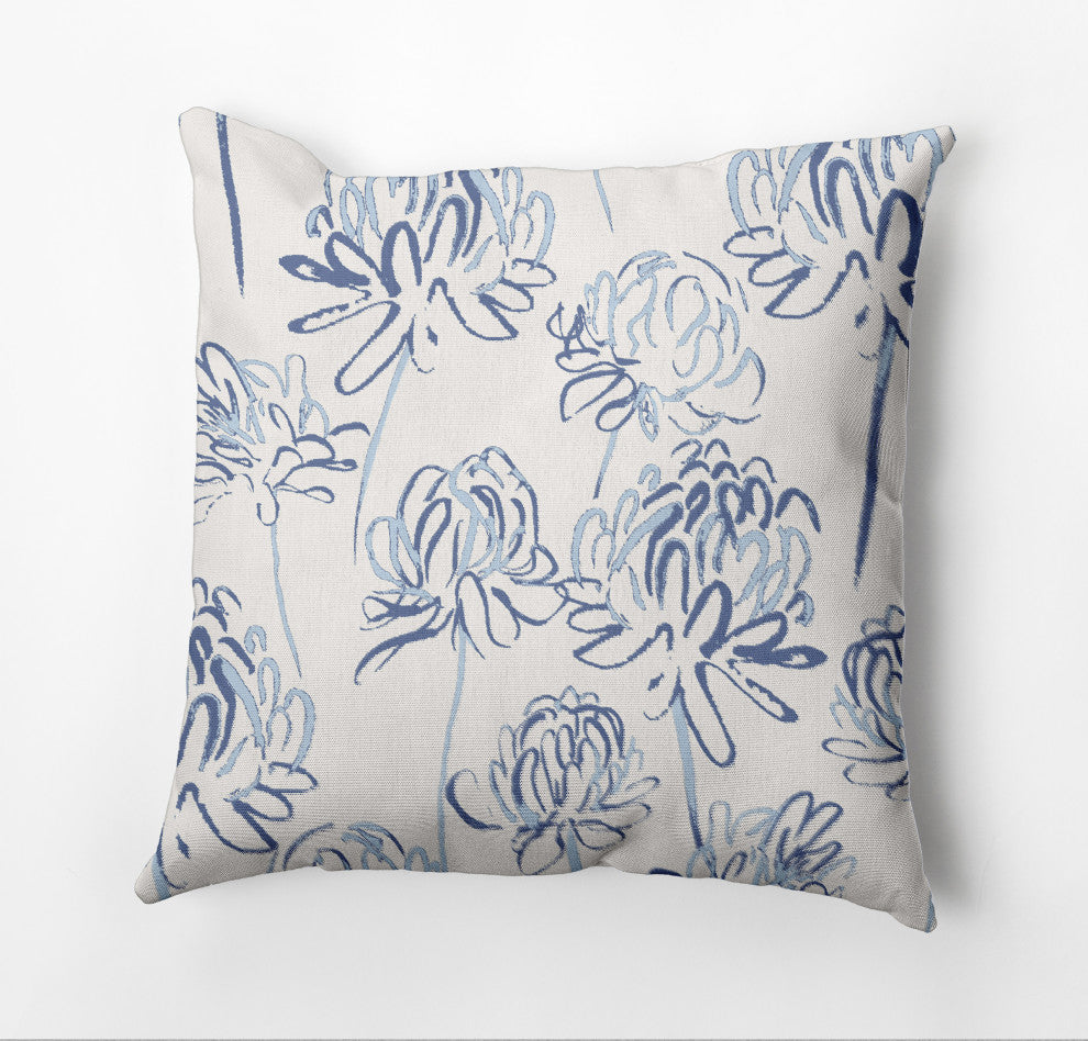 Blossom Bouquet Outdoor Pillow, Blue, 20"x20"