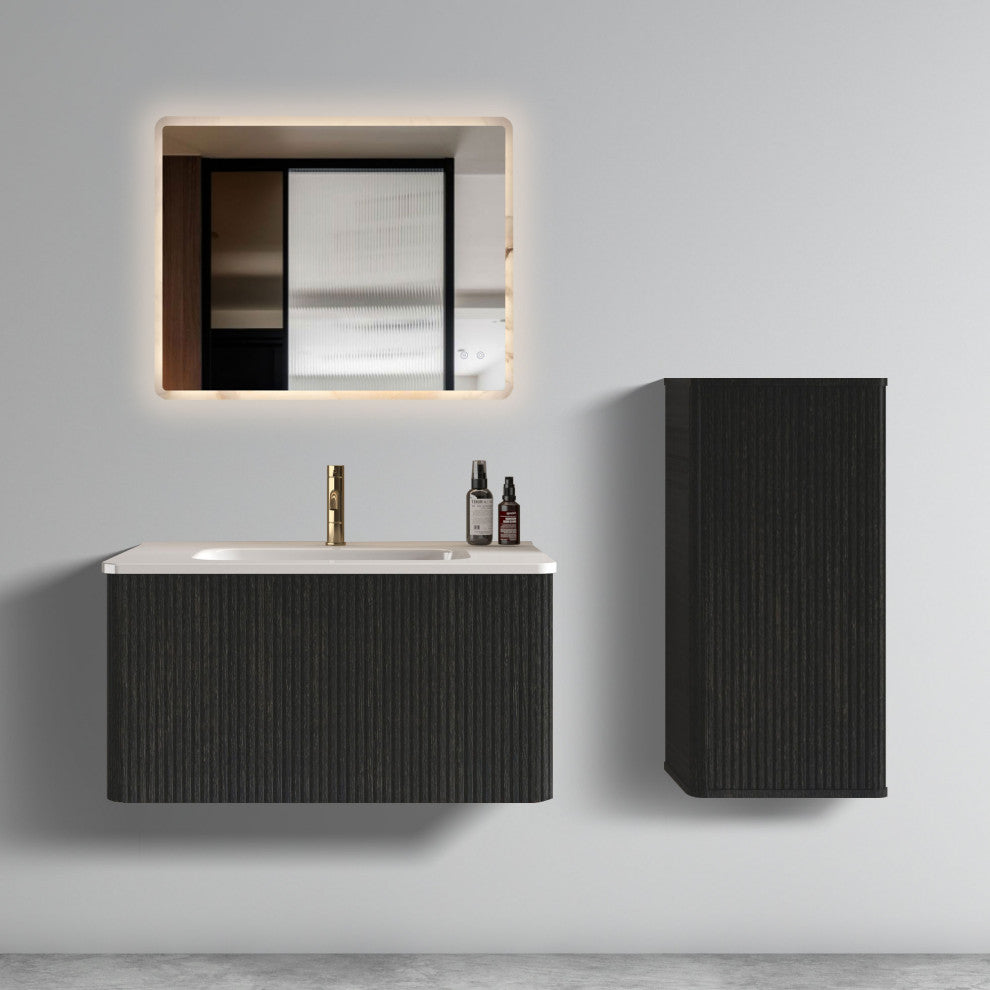 Wall-Mounted Bathroom Vanity Set with White Ceramic Sink, 30"