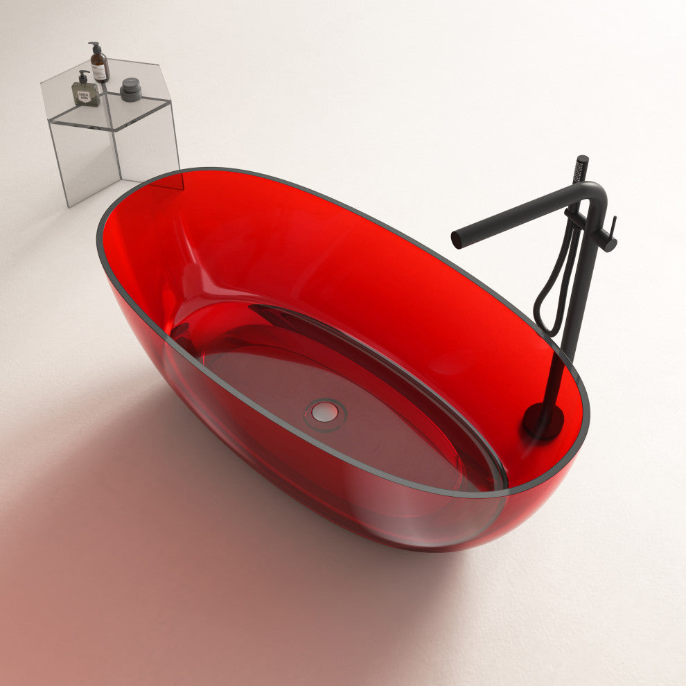 Vanity Art Freestanding Soaking Stone Resin Bathtub, Pure Resin Red, Small