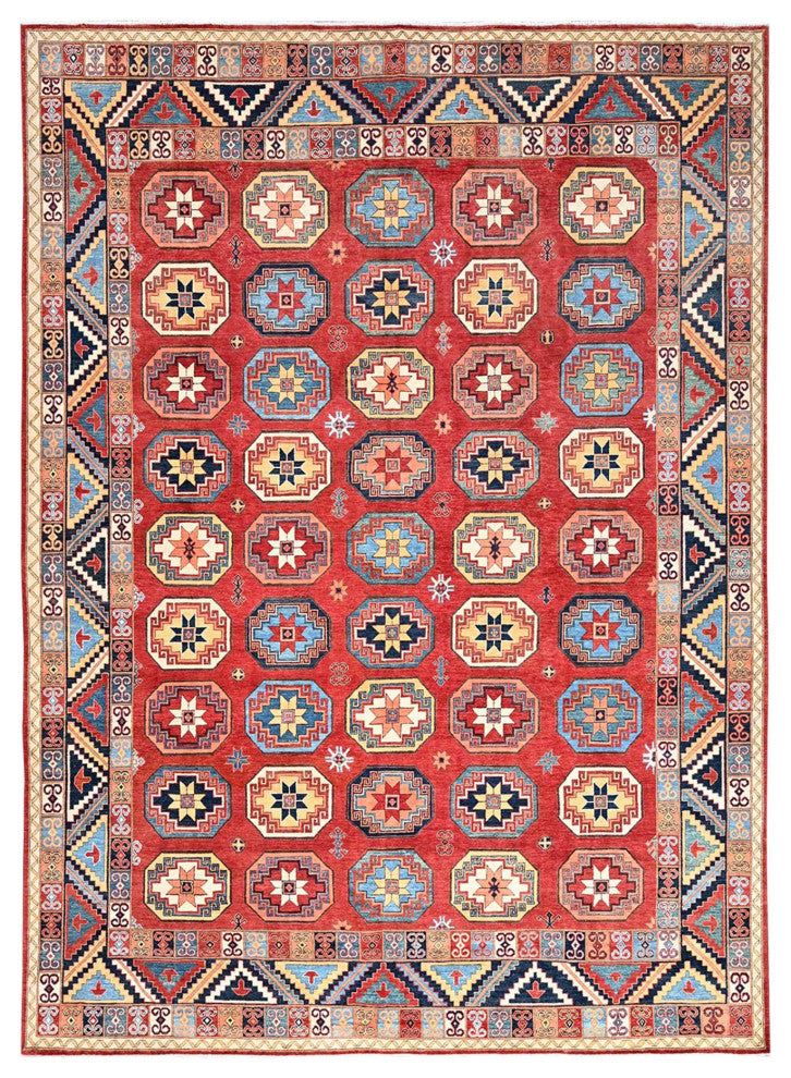 Cardinals Red Afghan Ersari Design Hand Knotted Natural Wool Rug 10'x13'10"