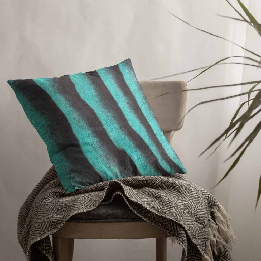 Plutus Teal Black Wild Ocean Faux Fur Luxury Throw Pillow, 18" x 18"