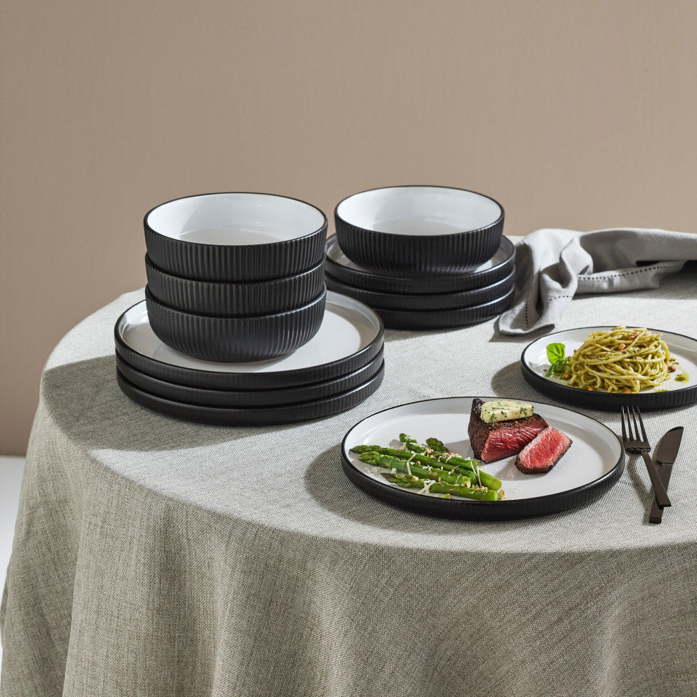 Christian Siriano Laro Stoneware 12 Piece Dinnerware Set, Black