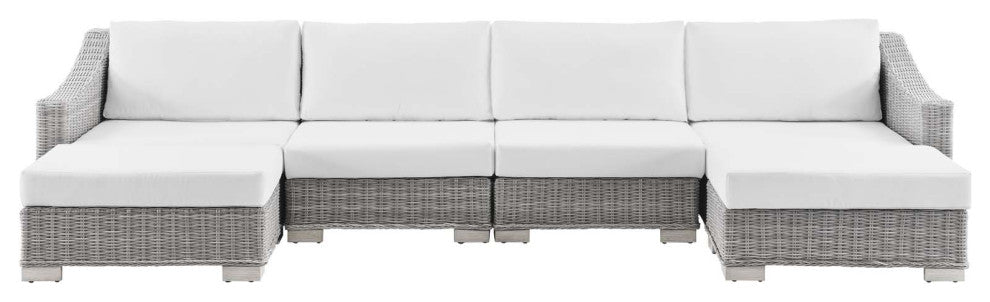 Lounge Sectional Sofa Chair Set, Rattan, Wicker, Gray White, Outdoor