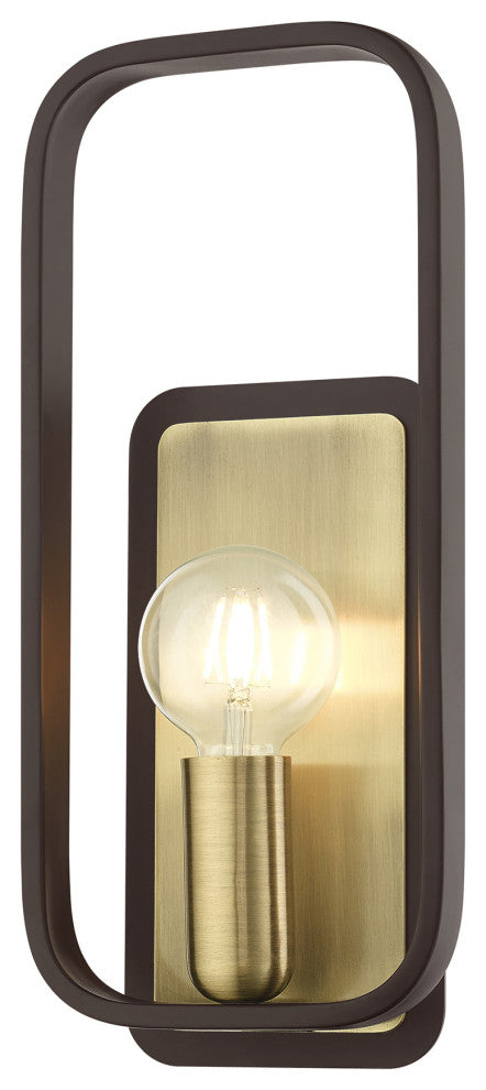 Bronze With Antique Brass Accents Mid Century Modern, Geometric, Single Sconce