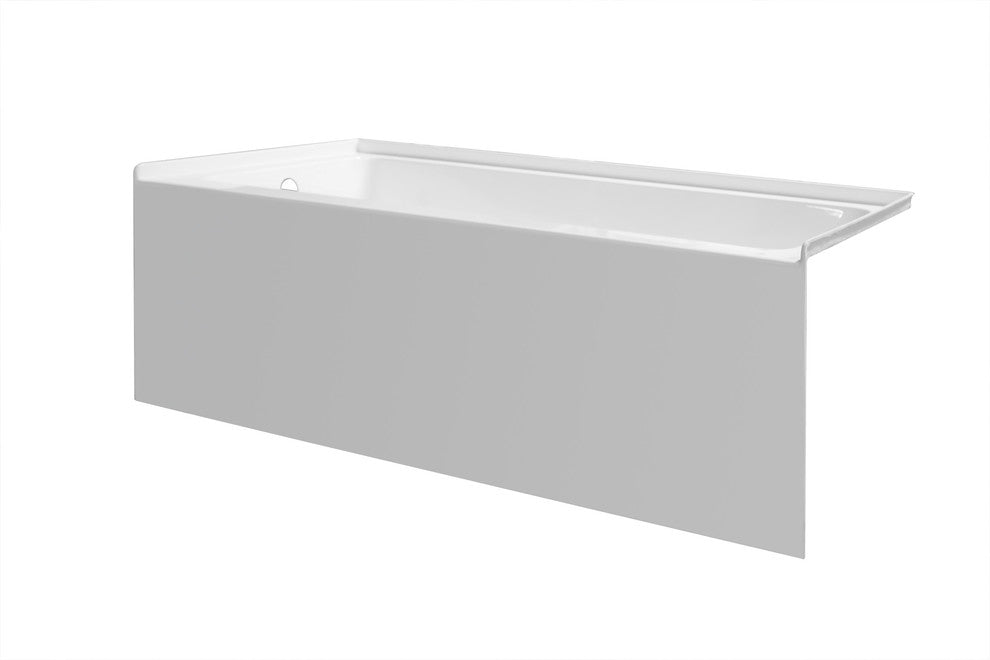 pSpace White Acrylic Bathtub, Smooth Integral Skirt 60"x30", Left Hand