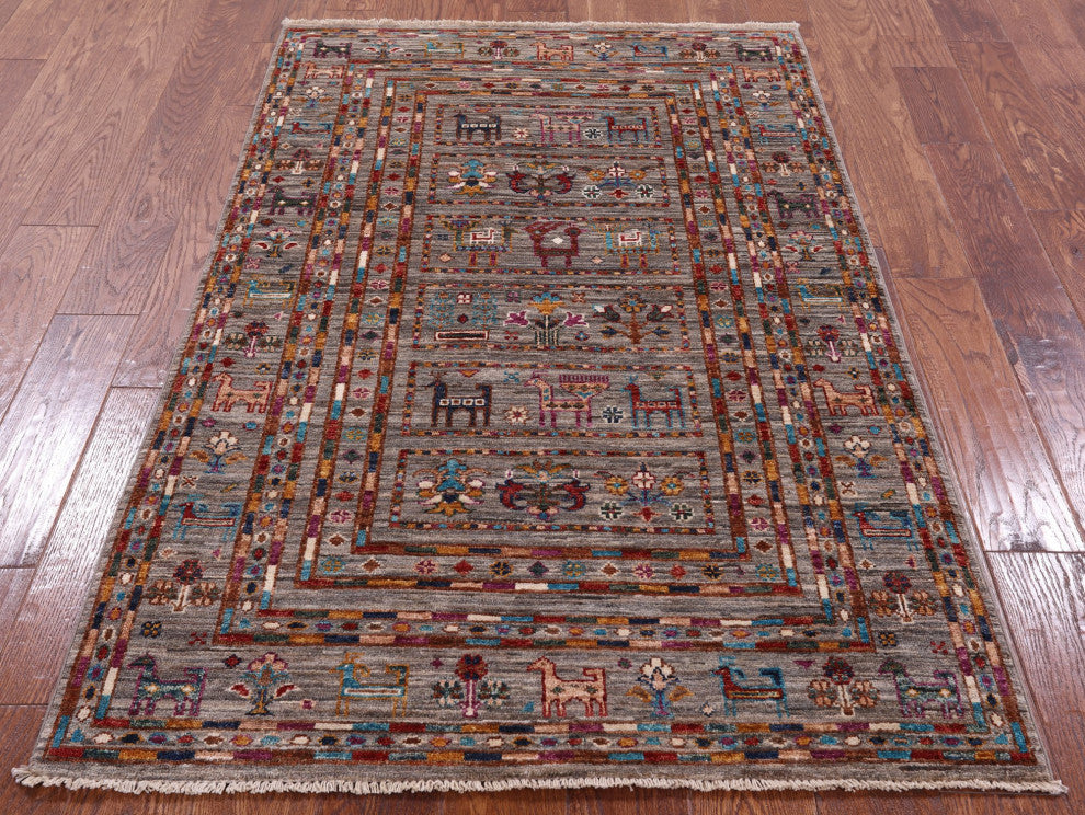 Tribal Persian Gabbeh Hand Knotted Rug 3' 5" X 5' 5" Q5475