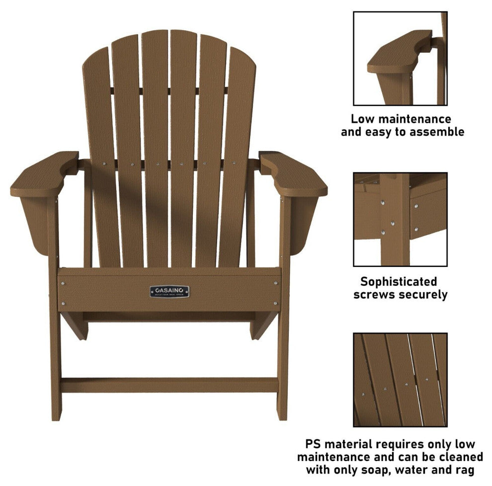 CASAINC Adirondack Chair PS Board 6 Back Panel Outdoor Widened Armrests Brown