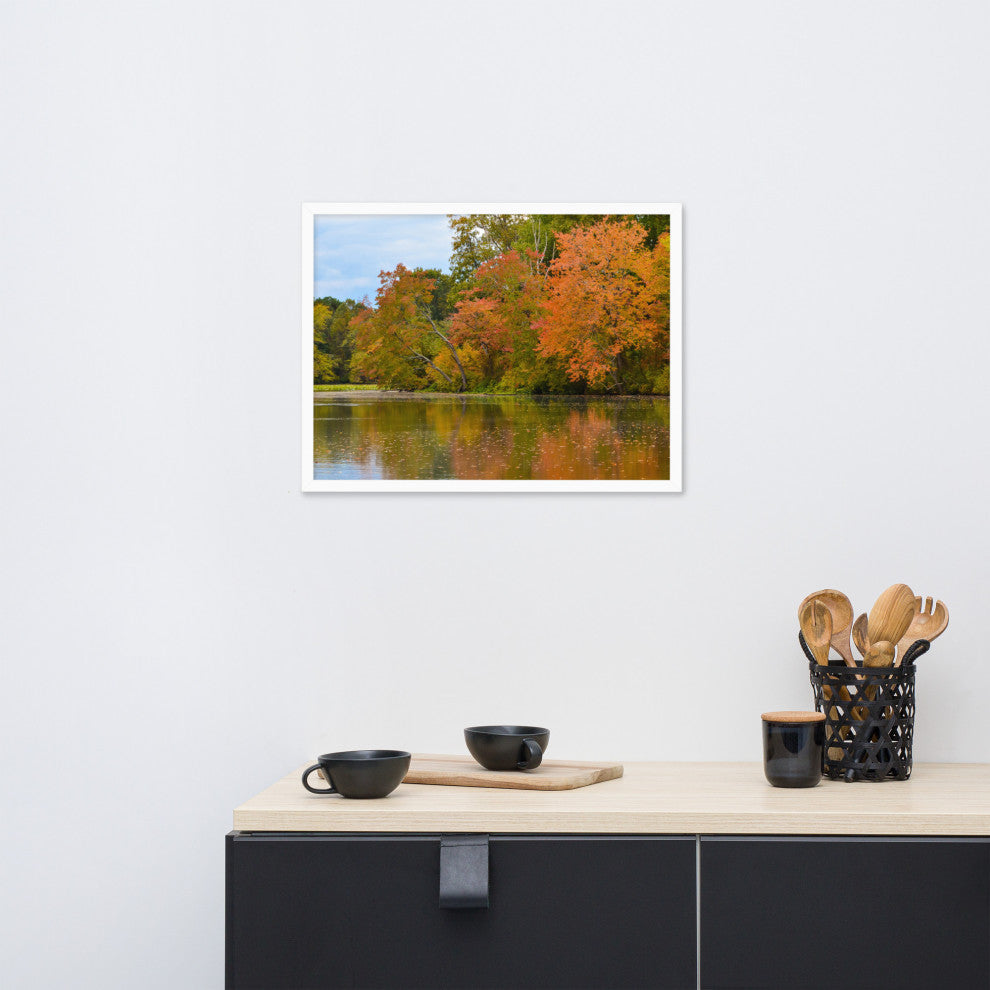 Autumn Tree Line Rural Landscape Framed Photo Paper Wall Art Prints, White, 18" X 24"