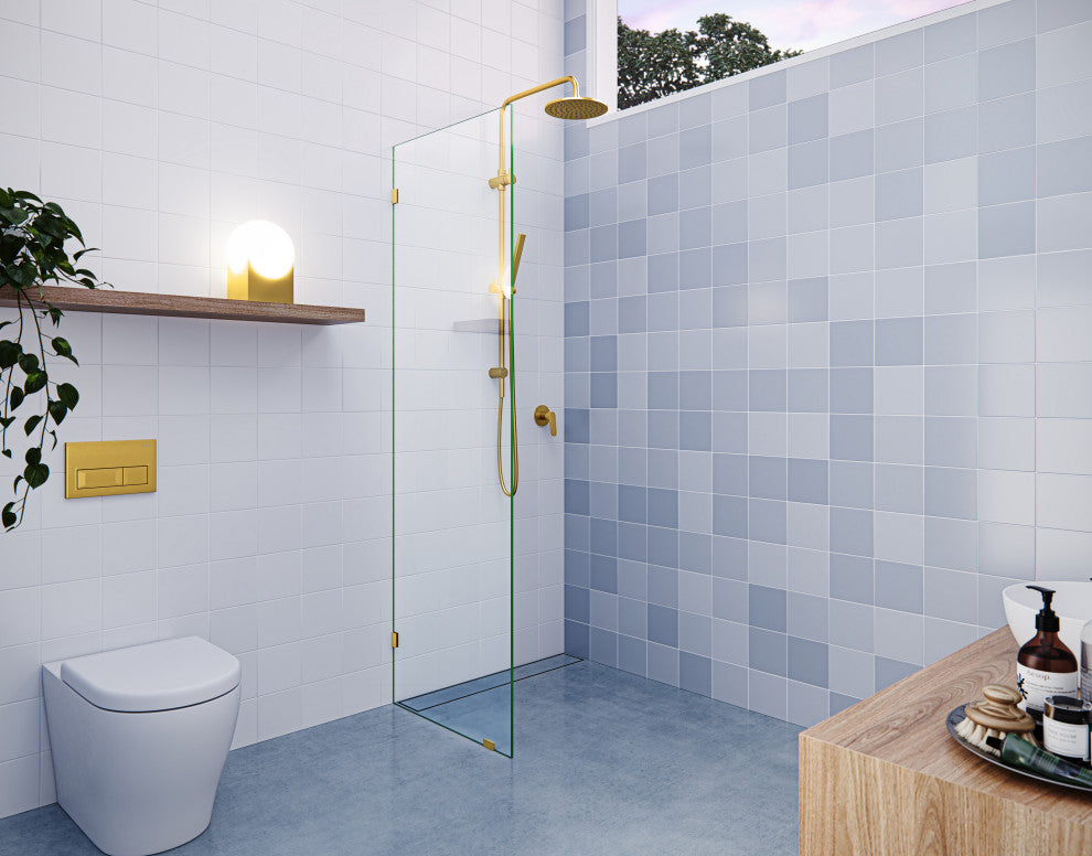 78"x23" Frameless Shower Door Single Fixed Panel, Satin Brass