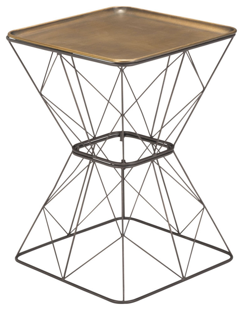 Sofa Side Table, Square, Steel Metal, Gold, Gray, Lounge Lobby Hospitality