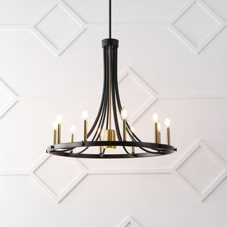 Transitional Modern Iron Adjustable Wagon Wheel LED Chandelier, Downlight