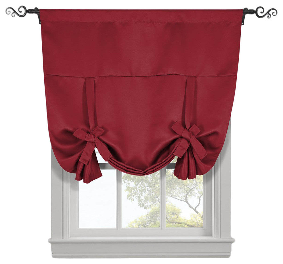 Ava Blackout Curtains Rod Pocket Tie Up Shade, Red, 46"x63"