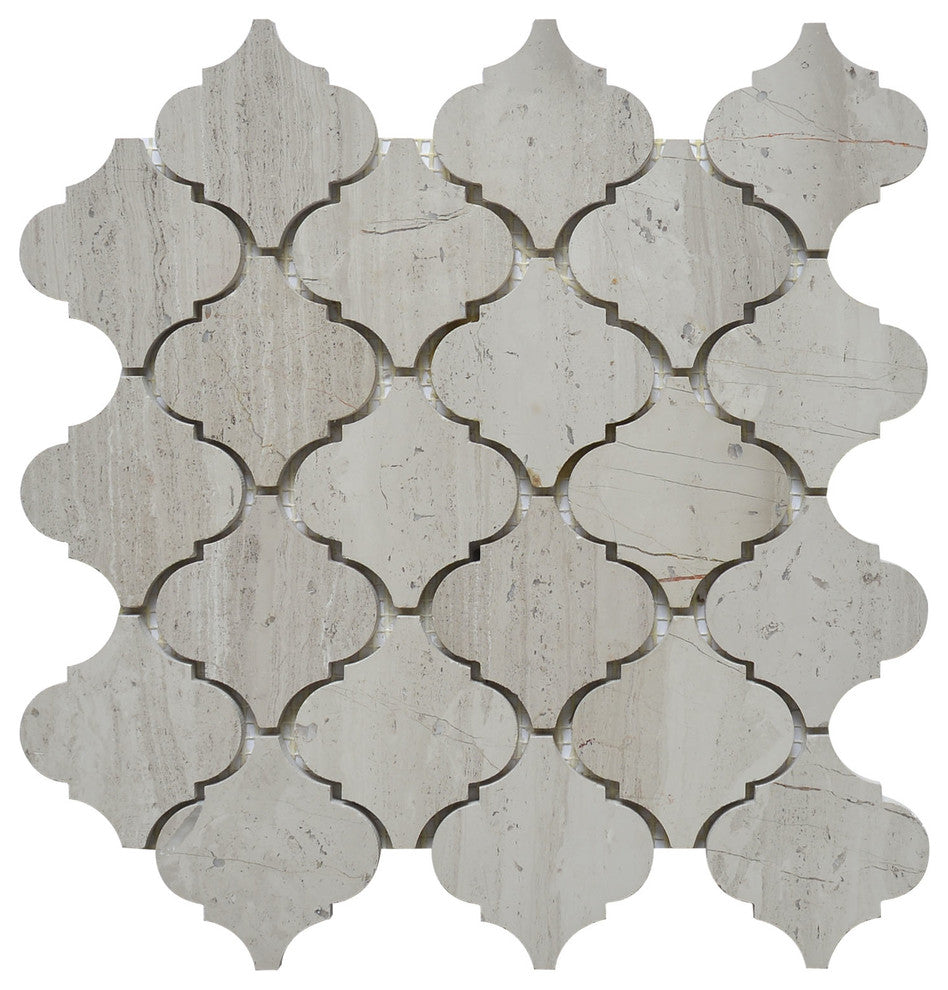 12"x10.5" Marble Mosaic Tile, LanternCollection, White Oak, Arabesque, Polished