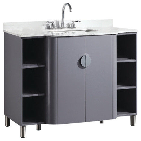 Eviva Plus Vienna 48" Satin Gray Modern Vanity Carrera Marble Top and Porc. Sink