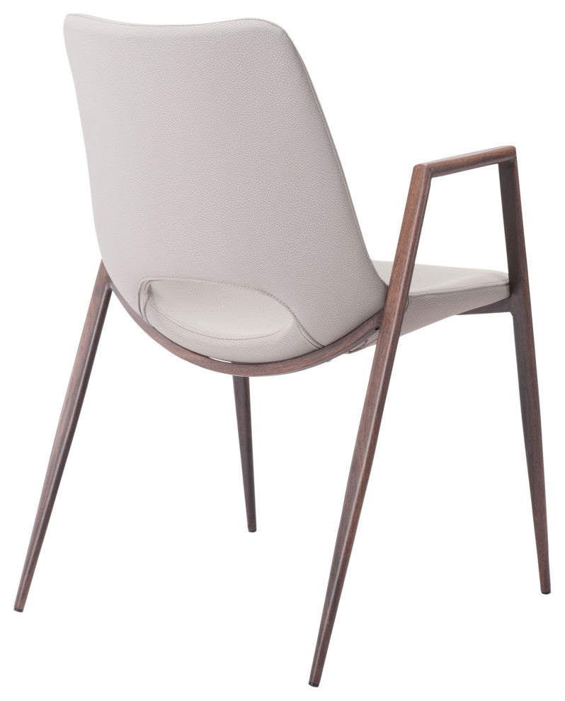 Dining Chair, Set of 2, Faux Vinyl Leather, Steel, Beige, Walnut, Mid Century