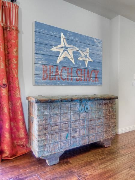 "Star Fish Shack" Painting Print on White Wood, 60"x40"