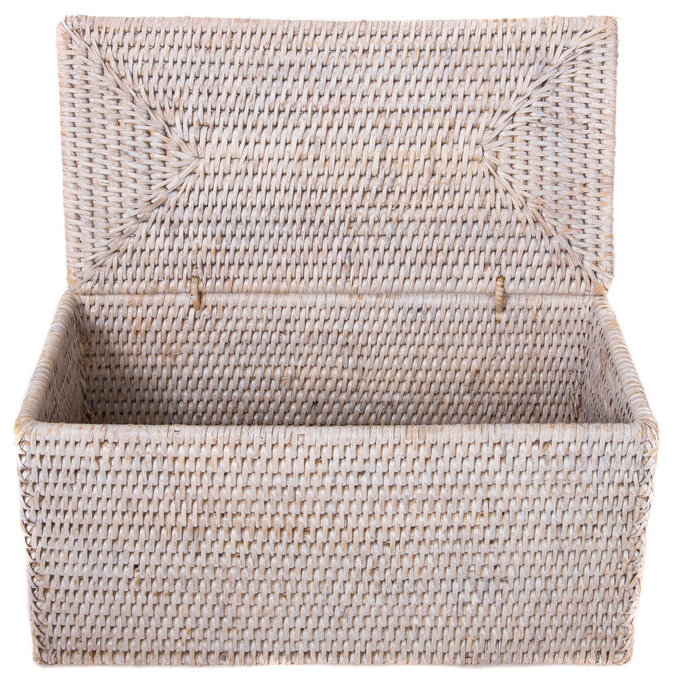 Artifacts Rattan™ Rectangular Double Toilet Roll Holder with Hinged Lid, White Wash