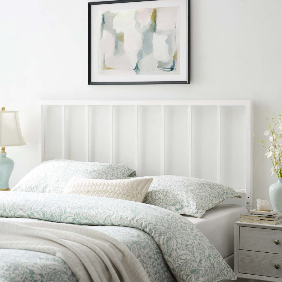 Headboard, King Size, Metal Steel, White, Modern Contemporary, Bedroom Master