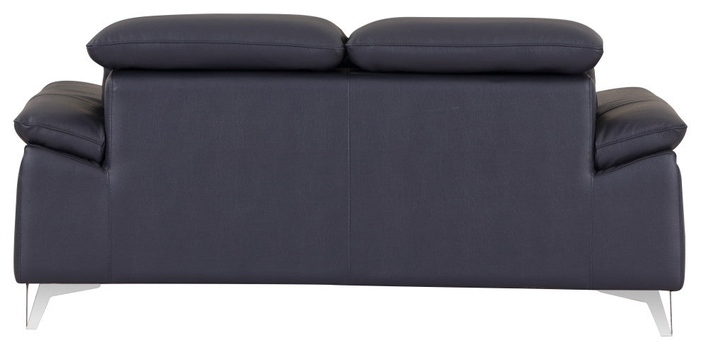 Lazio Contemporary Genuine Italian Leather Loveseat Navy
