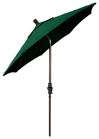 7.5' Bronze Collar Tilt Lift Fiberglass Rib Aluminum Umbrella, Sunbrella, Forest Green