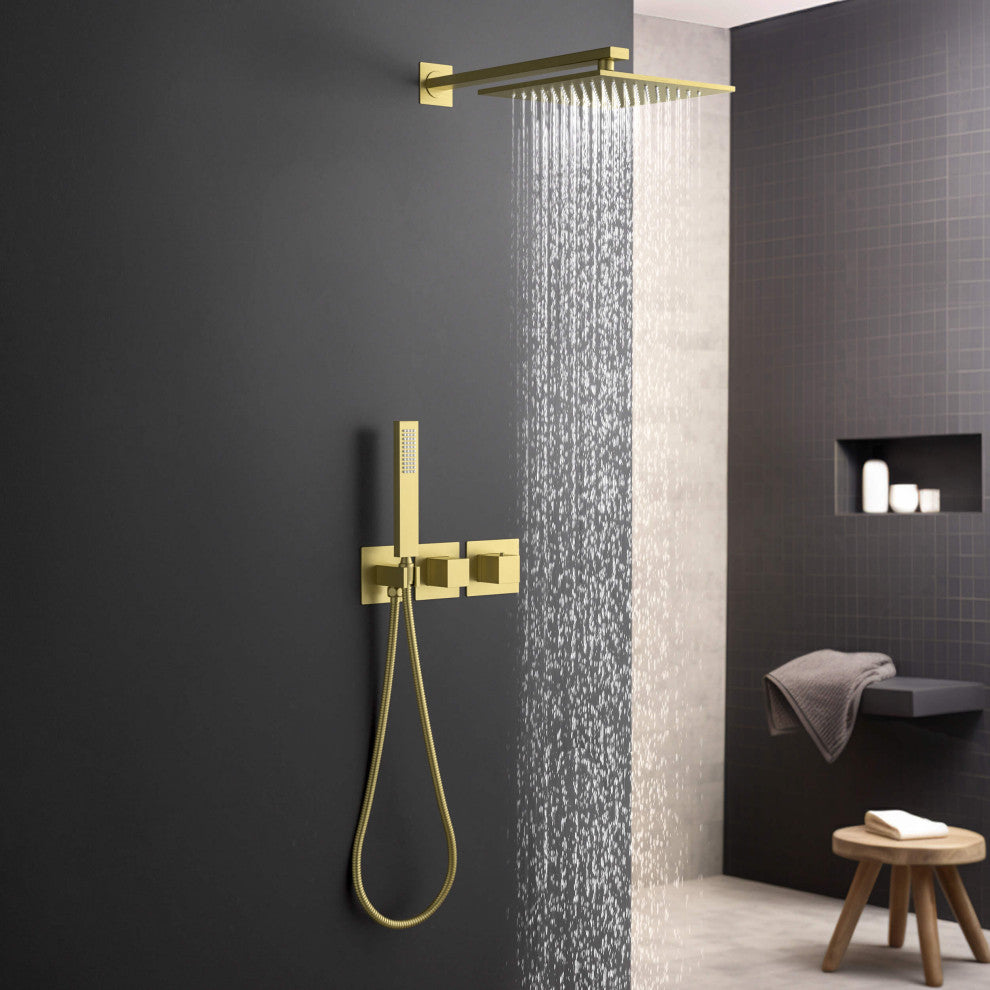 Cube 2 Function Thermostatic Shower System, Rough, Valve, Brushed Gold