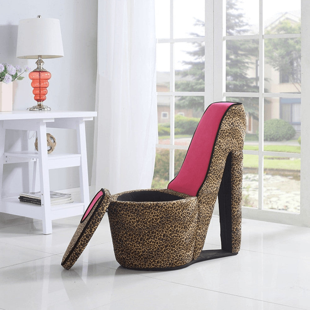 32" Brown Faux Suede Animal Print Side Chair