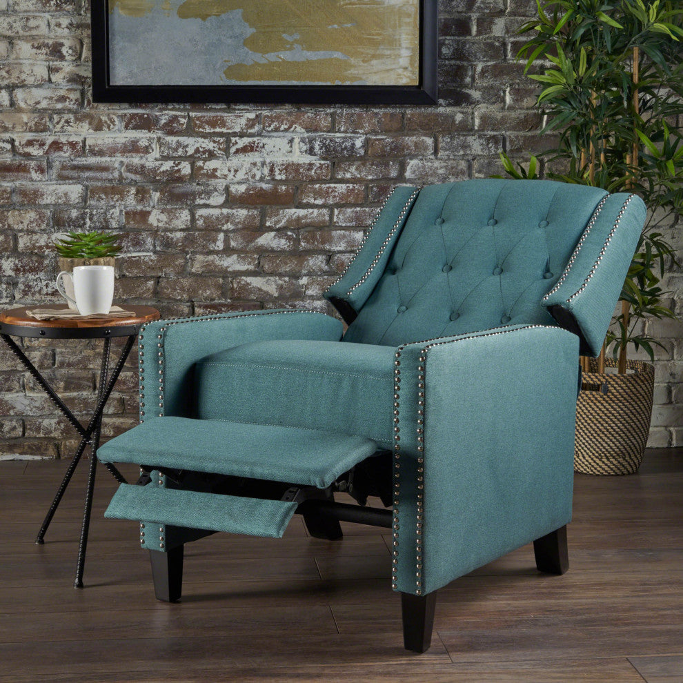 GDF Studio Izaak Tufted Back Fabric Recliner Chair, Dark Teal